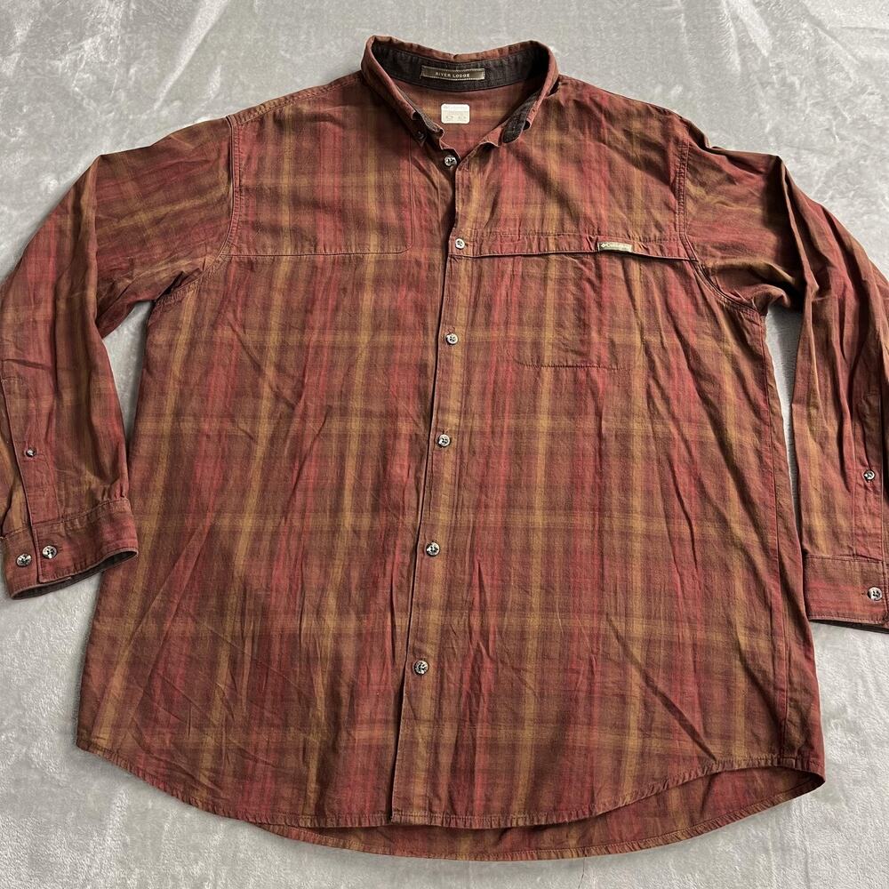 Columbia‎ River Lodge Shirt Mens XL Red Plaid Long Sleeve Button Up Casual Fall